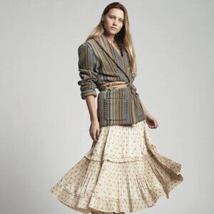 Polo Ralph Lauren Pink and Orange Calico Tiered Ruffle Bohemian Sateen Skirt 10